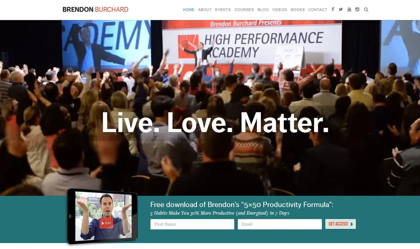 Brendon Burchard site design by Peaceful Media