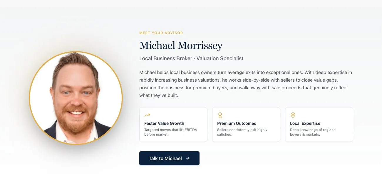 The advisor introduction that closes the report, with Michael's positioning and the strategy-session booking CTA