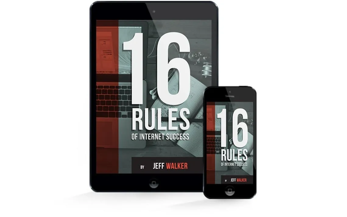 The redesigned 16 Rules of Internet Success lead magnet on tablet and phone