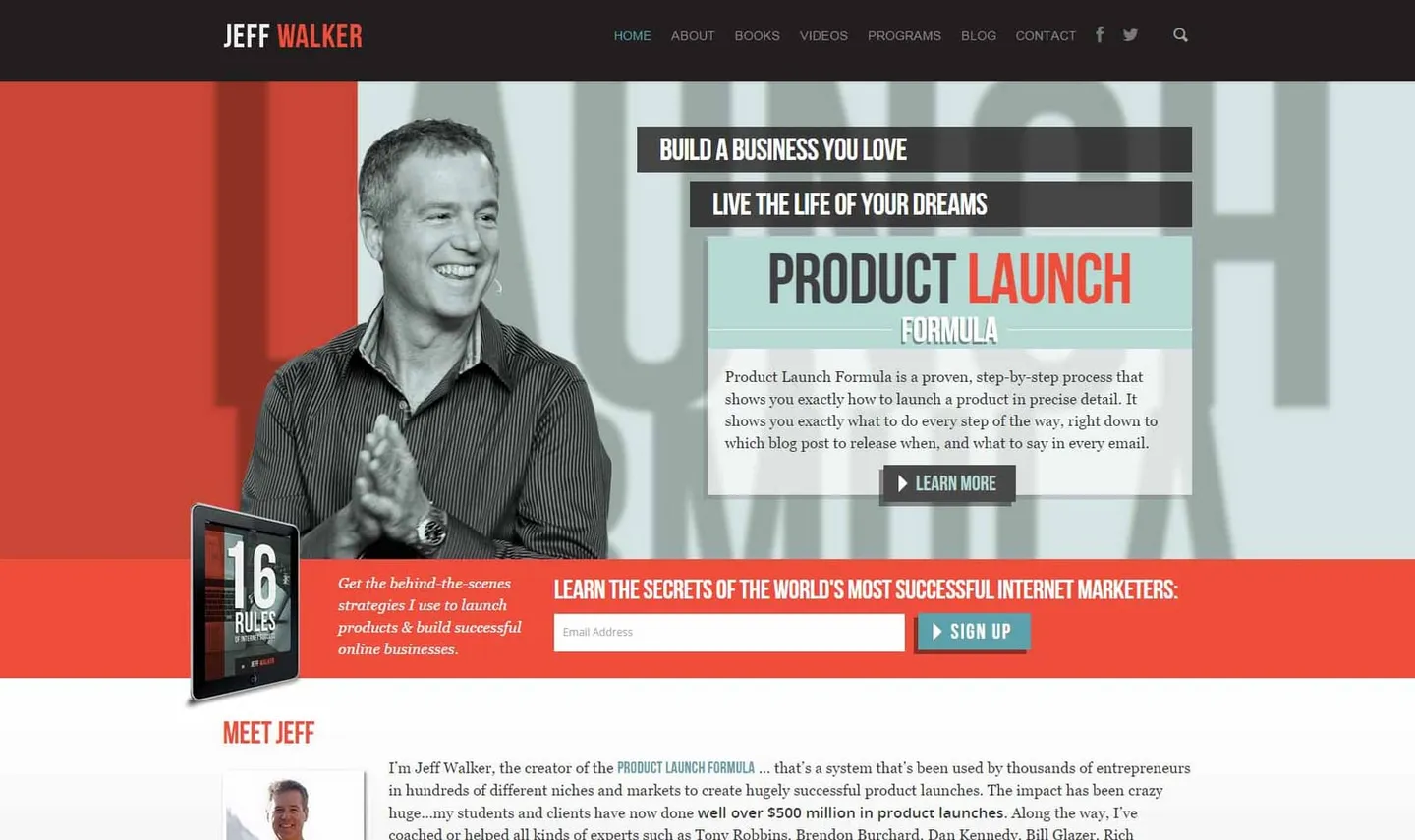 Jeff Walker site design by Peaceful Media