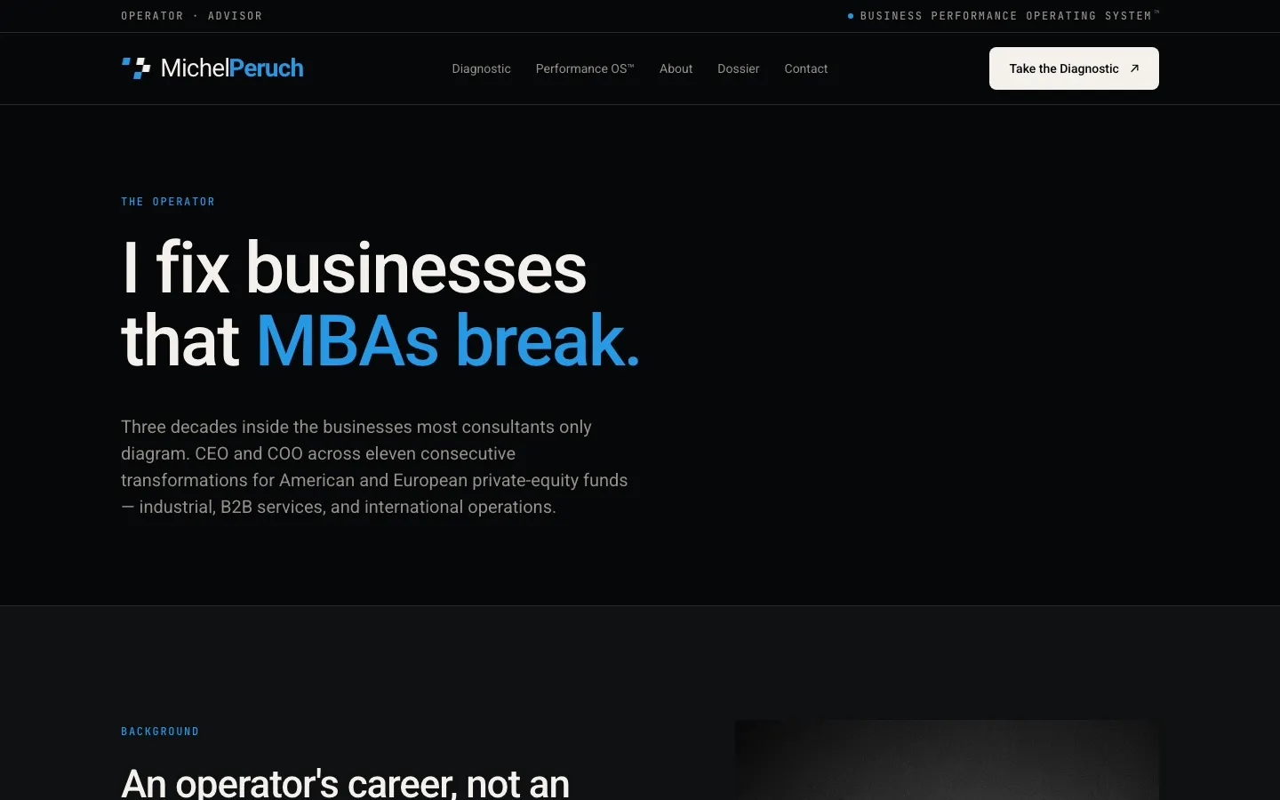 The About page: "I fix businesses that MBAs break"