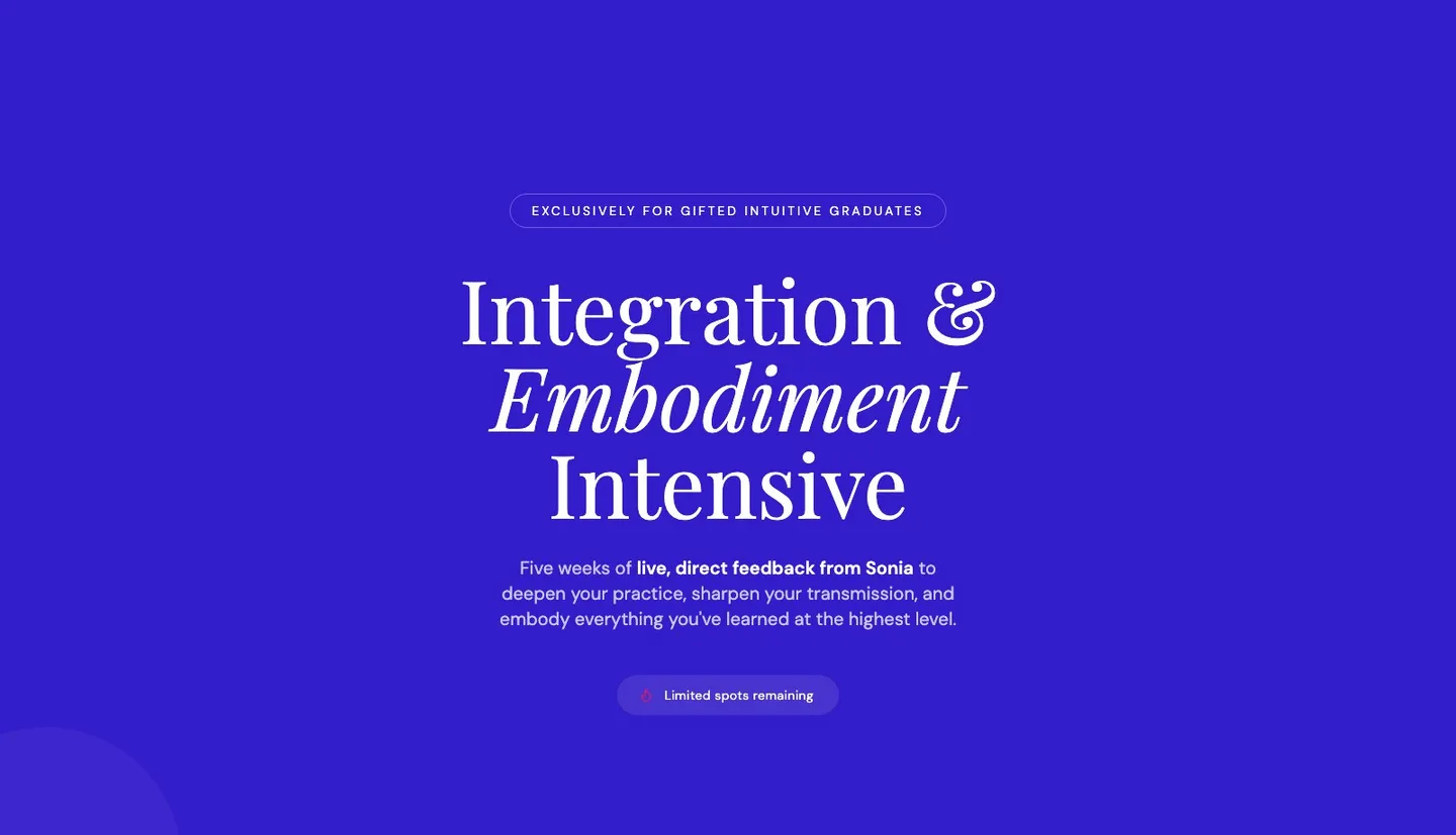 Website: the Integration & Embodiment Intensive site, one of the new sites we've launched for Sonia