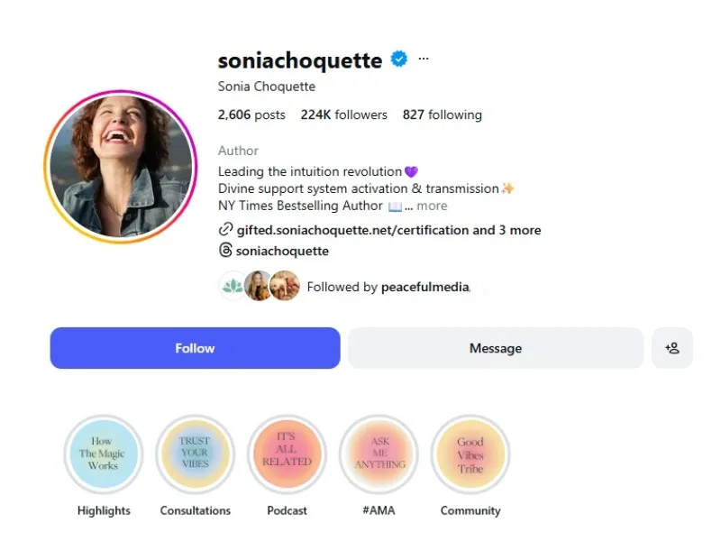 Social media: Sonia's Instagram profile at 224K followers